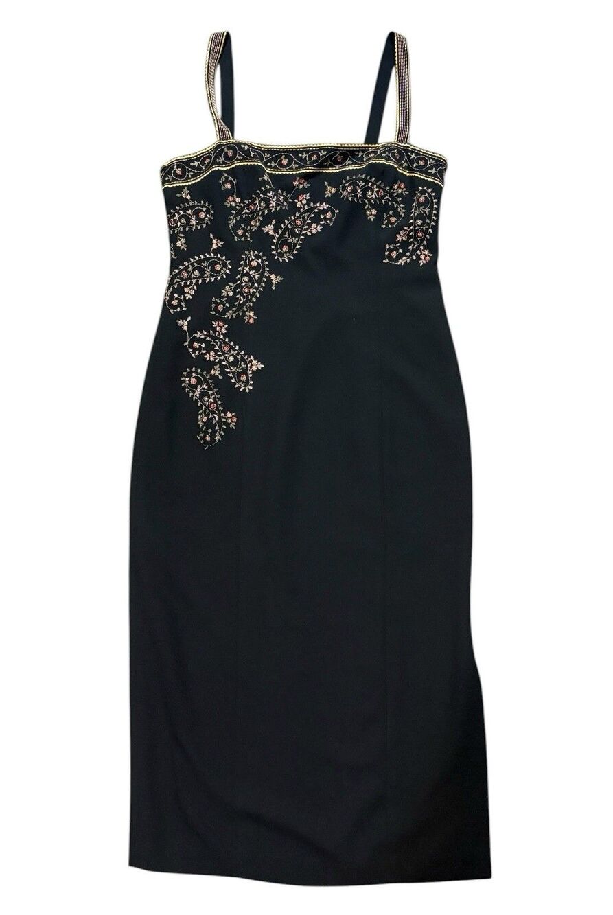 Maggy London Dress Black Embroidered Solid Elegant Size 12 Pencil Dress NWT NOS